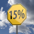 Road sign Yellow with text 15 percent