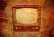 grungy vintage background with TV and books