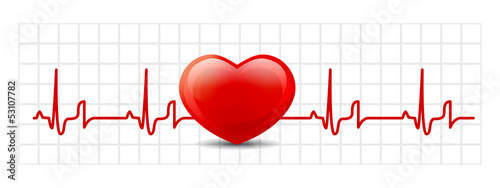 Illustration: heart and heartbeat symbol on reflective surface heart and heartbeat symbol on reflective surface