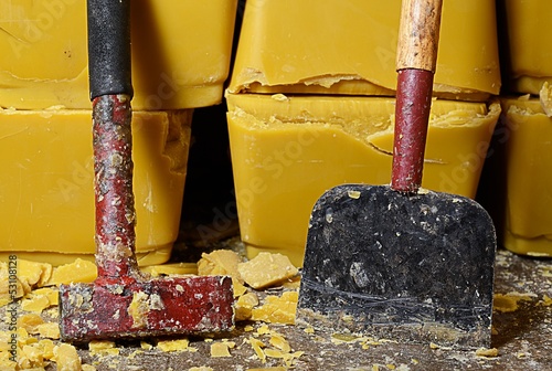 Photo: Blocks of Honey Bee's Wax and Tools Blocks of Honey Bee's Wax and Tools