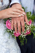 Wedding couple showing rings