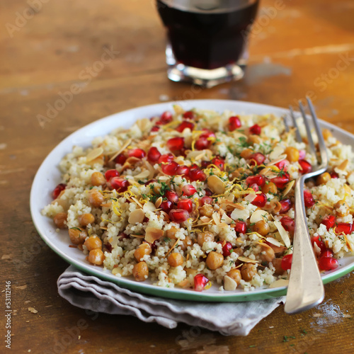 Photo: Portion of couscous salad with chickpea Portion of couscous salad with chickpea