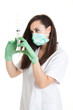 Doctor woman with medical syringe. young female doctor with syri