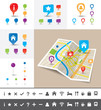 Folded City map with GPS Pin Icons and markers.
