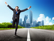 business man run on the road