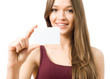 Young woman showing the business card