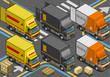 Isometric Delivery Truck in Three Livery in front view