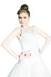 young bride in white dress isolated on white