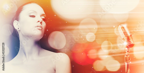 Photo: Singing woman. Abstract female portrait with beauty bokeh Singing woman. Abstract female portrait with beauty bokeh