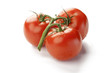 Fresh red tomato with green stem on white background