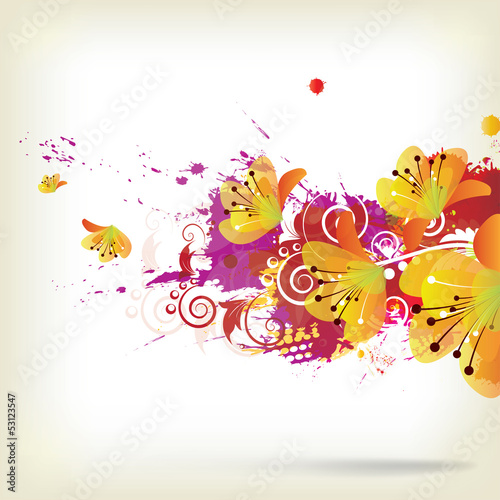 Vector: Abstract background with splash and floral elements Abstract background with splash and floral elements
