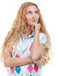 Photo: Beautiful thoughtful blond woman looking up Beautiful thoughtful blond woman looking up
