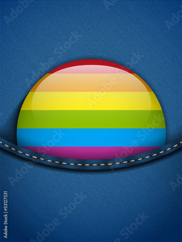 Vector: Gay Flag Button on Jeans Fabric Texture Gay Flag Button on Jeans Fabric Texture