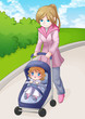Illustration: Illustration of a mother walking in the park with her baby Illustration of a mother walking in the park with her baby
