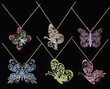 set of butterfly pendants with precious stones