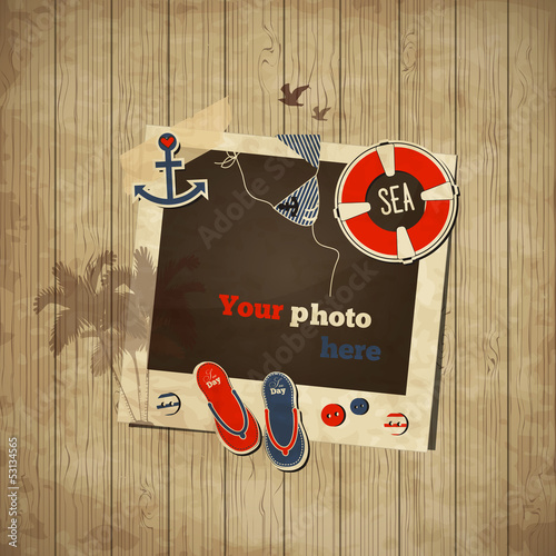 Vector: Vintage nautical scrap template with photo frame Vintage nautical scrap template with photo frame