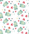 Diving cat. Seamless vector pattern