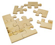 Wooden puzzle on white background.