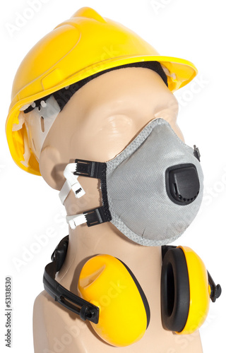 Photo: earmuff, Respirator and helmet (with clipping paths) earmuff, Respirator and helmet (with clipping paths)