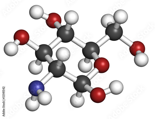 Illustration: Glucosamine food supplement molecule. Glucosamine food supplement molecule.
