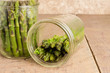 Jars of asparagus being canned