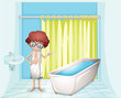 Vektor: A boy standing inside the comfort room A boy standing inside the comfort room