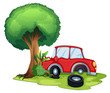 Vektor: A red car bumping on a tree A red car bumping on a tree