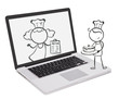A laptop with an image of chefs