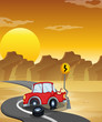 A red car having an accident at the road