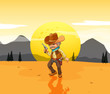 A desert with an armed cowboy