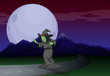 Vector: A witch at the road in the middle of the night A witch at the road in the middle of the night