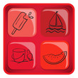 Vector: A cube with foods and things for summer A cube with foods and things for summer