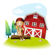 Vector: A girl sitting in front of a red barnhouse A girl sitting in front of a red barnhouse