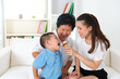 Photo: Asian family eating ice cream. Asian family eating ice cream.