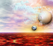 Sunset of fire in the wasteland