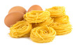 Italian egg pasta nest isolated on white background