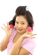 woman with hair curlers