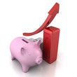 piggy money bank and growing bar chart diagram