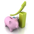 piggy money bank and growing bar chart diagram