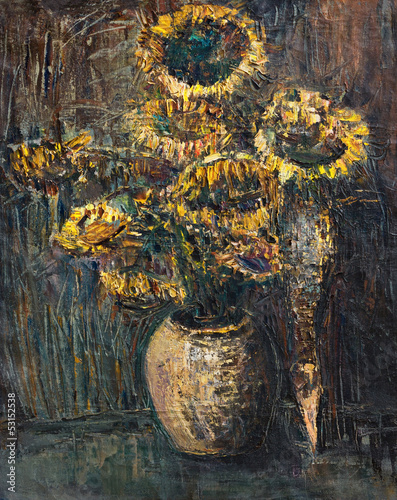 Photo: Withered Sunflowers Bouquet on Dark Brown Background Withered Sunflowers Bouquet on Dark Brown Background