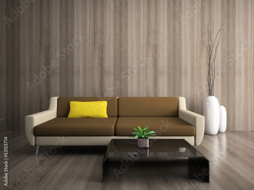 Illustration: Modern interior with yellow pillow Modern interior with yellow pillow