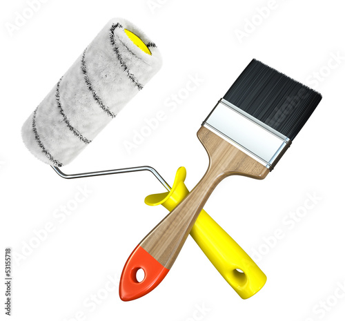 Illustration: Paint roller and brush isolated on white background Paint roller and brush isolated on white background