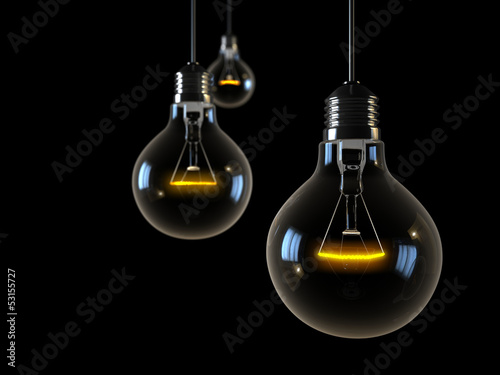 Illustration: three glowing lights on black background three glowing lights on black background