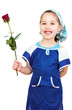 Foto: Mädchen mir roter Rose als und Putzkleidung Mädchen mir roter Rose als und Putzkleidung