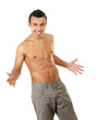 Portrait of a shirtless young man, isolated on white background