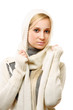 beautiful woman dressed for winter isolated on white background