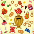 Vektor: Seamless pattern with tea set in the russian style Seamless pattern with tea set in the russian style