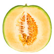 Photo: Halbe Melone stehend isoliert auf weißem Hintergrund Halbe Melone stehend isoliert auf weißem Hintergrund