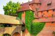 The wall and towers of Malbork castle in summer scenery, Poland