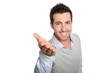 Handsome man pointing hand towards camera